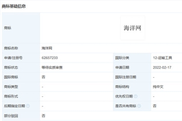 比亞迪股份有限公司申請注冊“海洋網(wǎng)”商標