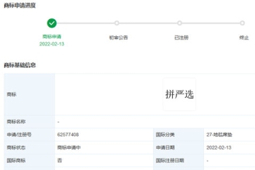 上海尋夢信息技術有限公司（拼多多）申請注冊“拼嚴選”商標