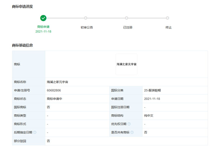 海瀾之家注冊多個(gè)元宇宙商標(biāo)