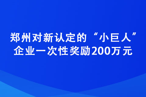 鄭州對新認(rèn)定的“小巨人”企業(yè)一次性獎(jiǎng)勵(lì)200萬元